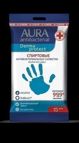 Влажные салфетки Aura wet wipes антибактериальные алоэ 15шт/24