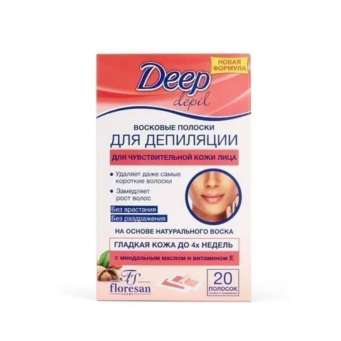 Восковые полоски для депиляции Флоресан deep depi для чувствительной кожи лица 20шт
