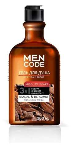 Гель для душа Men code absolute power с экстрактами сандала и бергамота флакон/флиптоп 300мл/12