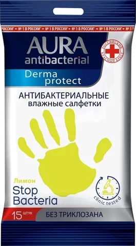 Влажные салфетки Aura антибактериальные 15шт/24