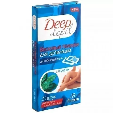 Восковые полоски для депиляции Флоресан deep depi области бикини с азуленом 20шт/