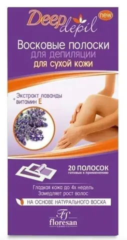 Восковые полоски для депиляции Флоресан deep depi для сухой кожи с лавандой 20шт/