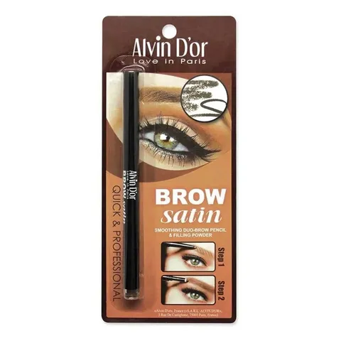 Дуэт для бровей карандаш+пудра Brow Satin 02 dark brown, Alvin D'or