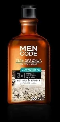 Гель для душа Men code anti pollution с экстрактами женьшеня и морской соли флакон/флиптоп 300мл/12