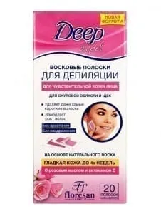 Восковые полоски для депиляции Флоресан deep depi для чувствительной кожи лица 20шт/