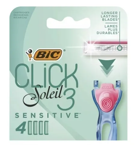 Сменные кассеты для бритвы Bic metal click sensetive 3 с тремя лезвиями женские 4шт/