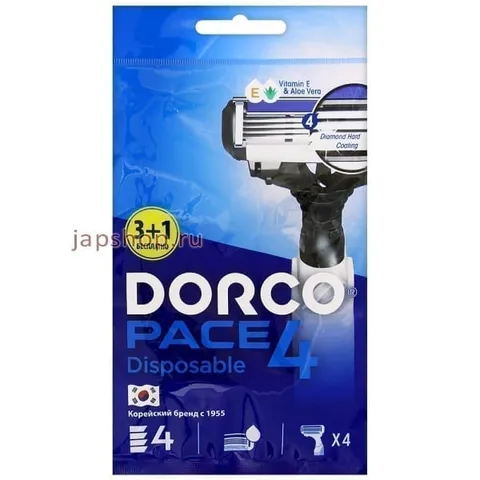 Бритвенный станок Dorco pace 4 для бритья с 4 лезвиями одноразовые 3+1шт/